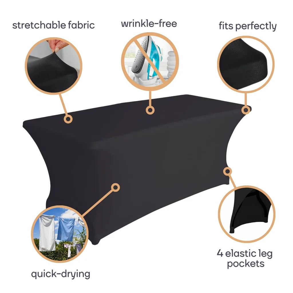 Stretch-Tischdecke, schwarz, 180 x 75 x 74 cm, für rechteckigen Tisch