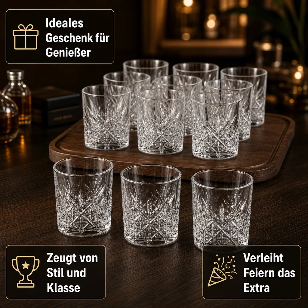 Whiskygläser, Whiskybecher - Timeless, 12er-Set, Stilvolle Gläser für Whisky & mehr, 205ml