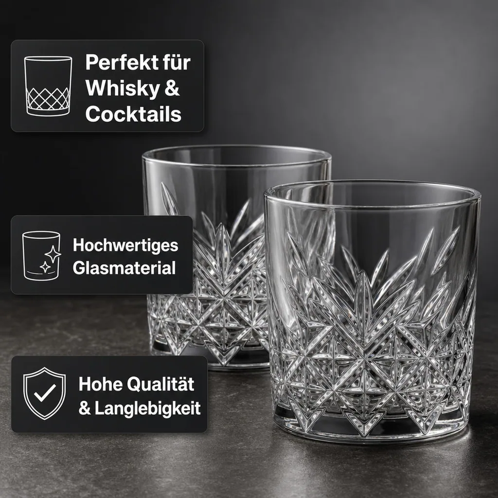Whiskygläser, Whiskybecher - Timeless, 12er-Set, Stilvolle Gläser für Whisky & mehr, 205ml