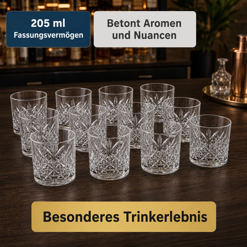 Whiskygläser, Whiskybecher - Timeless, 12er-Set, Stilvolle Gläser für Whisky & mehr, 205ml