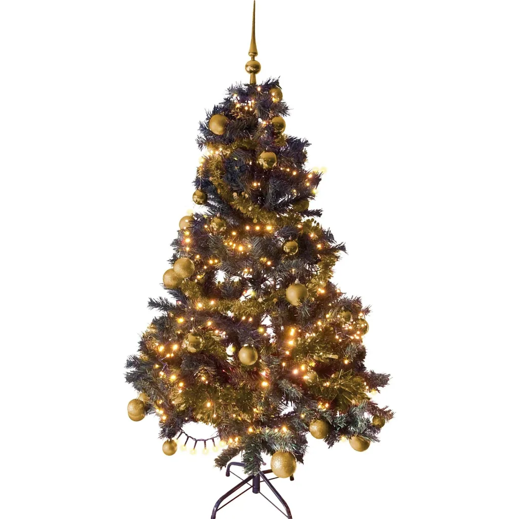 Schwarzwälder Weihnachtsbaum-Paket 150cm Gold + Weihnachtskugeln + Weihnachtslichter + Weihnachtsgirlande + Pik