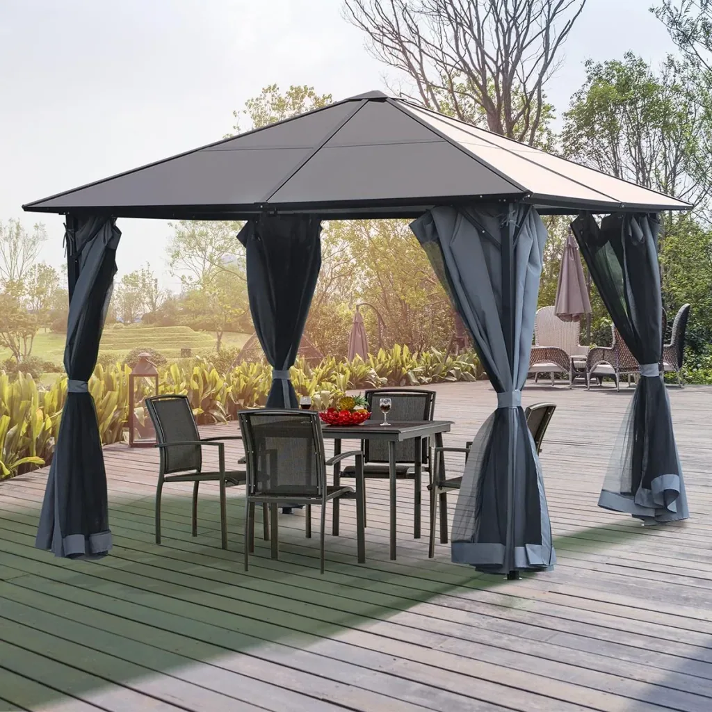 Pavillon 3 x 4m Gartenpavillon Partyzelt mit Seitenteilen PC Dach Alu Dunkelgrau