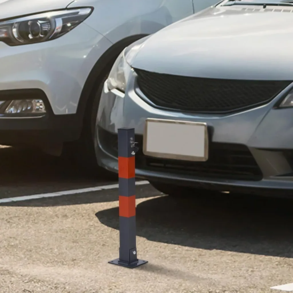 Parkplatzsperre, Zusammenklappbare Parkpfosten, Manueller Sperrpfosten mit Roten Warnstreifen, 3 Schlüssel, Stahl