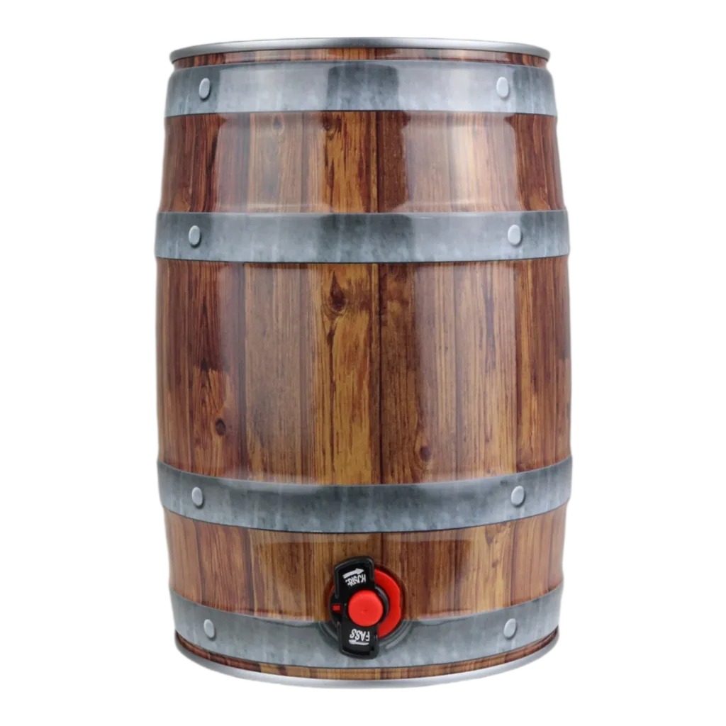 5L Partyfass mit Zapfhahn, Holzoptik