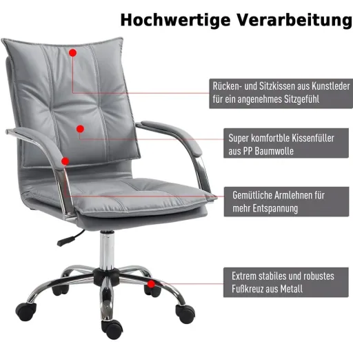 Bürostuhl Drehstuhl höhenverstellbar rollbar ergonomisch PU grau 64 x 57 x (91 101) cm