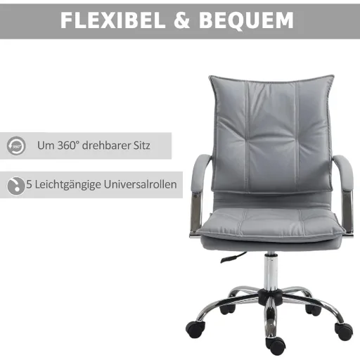 Bürostuhl Drehstuhl höhenverstellbar rollbar ergonomisch PU grau 64 x 57 x (91 101) cm