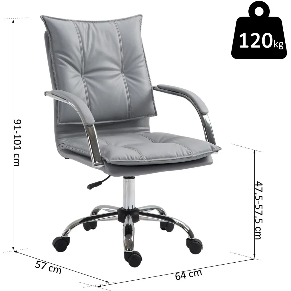 Bürostuhl Drehstuhl höhenverstellbar rollbar ergonomisch PU grau 64 x 57 x (91 101) cm
