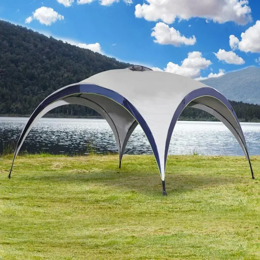 Garten Pavillon Pergola Partyzelt Sonnenschutz wetterfest Polyester Cremeweiß + Blau 4 x 4 x 2,5 m