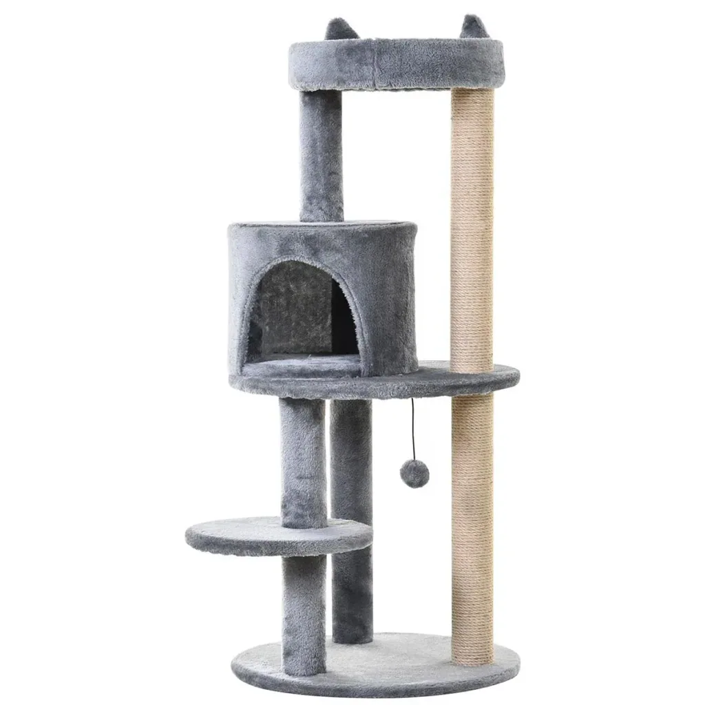 Katzenbaum 4-Stock Katzenhöhle Katzenhaus mit Spielbällen Sitzstange Sisalsäule und Kratzbrett groß stabil luxuriös Sisa