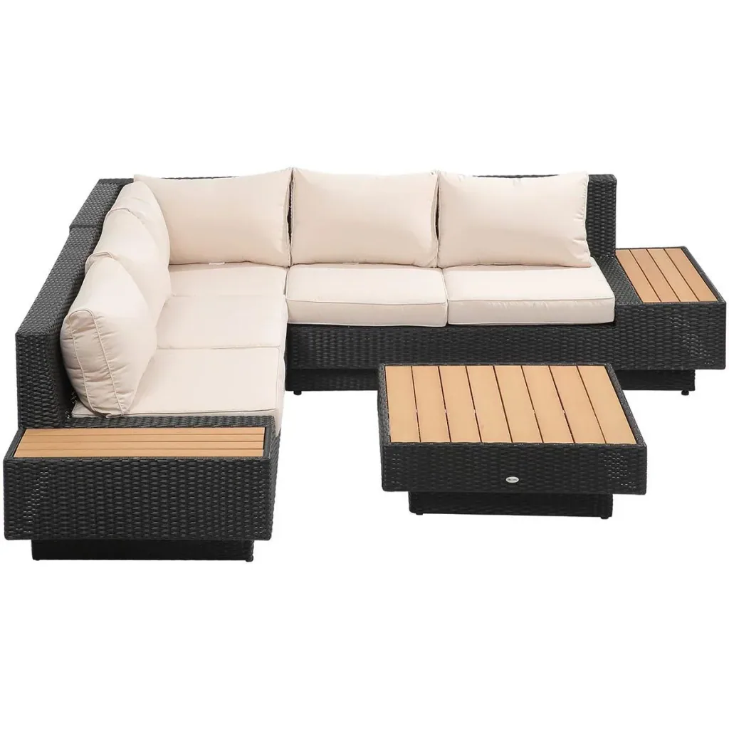 Luxus-Gartenset mit Regalen 4-teilig PE Rattan Schwarz