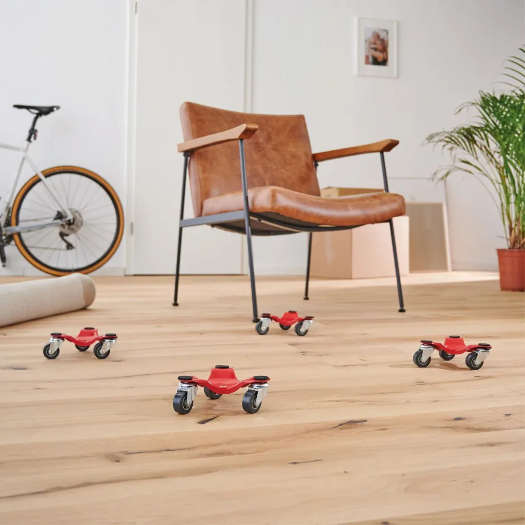 Transporthilfe MM 1193, 16 x 16 x 6 mm, softe Rollen Ø 35 mm, Stahl beschichtet, rot, Tragkraft 60 kg