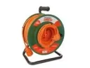 Kabeltrommel, für Innenbereich, französischer Erdungsstecker, Thermoschutz, Kabellänge 50 m, 3G1.5, orange/grün