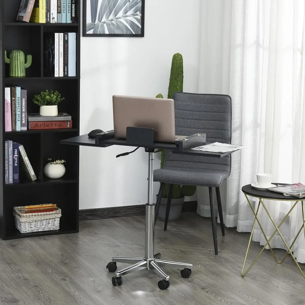 Laptoptisch Laptop Ständer Notebooktisch mit Rollen höhenverstellbar klappbar Computer Tablet Stahl + MDF Schwarz 90,5 x