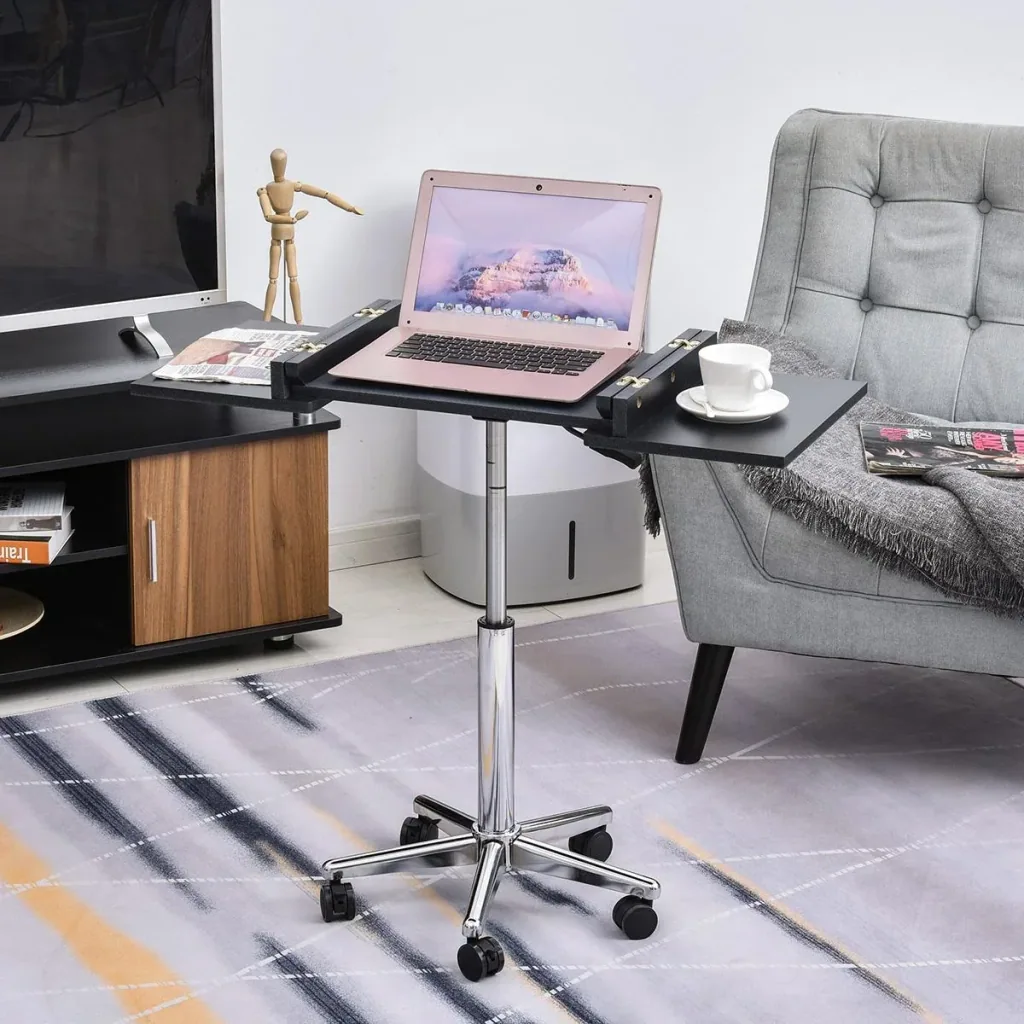 Laptoptisch Laptop Ständer Notebooktisch mit Rollen höhenverstellbar klappbar Computer Tablet Stahl + MDF Schwarz 90,5 x