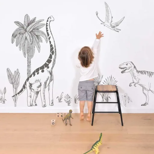 Lilipinso Wandsticker XL Brontosaurus mit Palmen grau