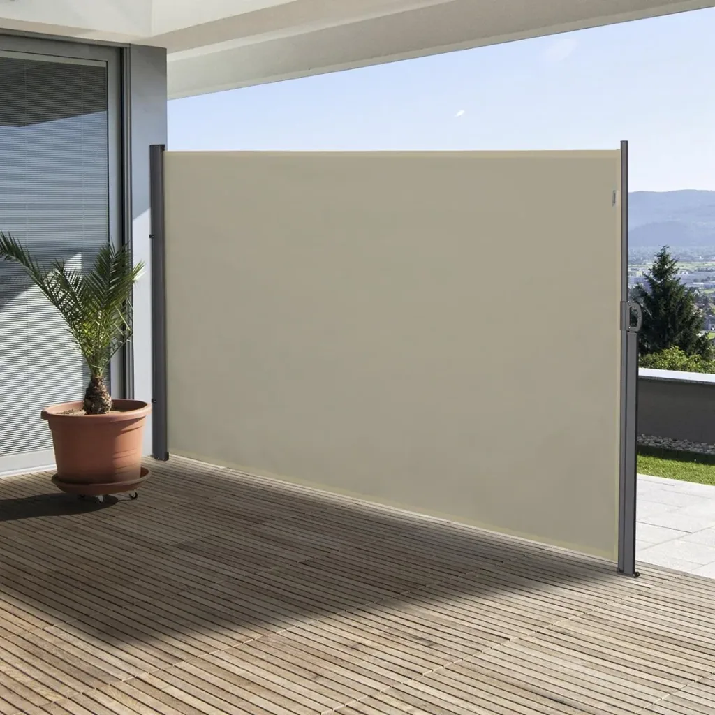 Seitenmarkise, Sicht- und Sonnenschutz, Seitenrollo, Polyester, Beige, 3 x 2 m