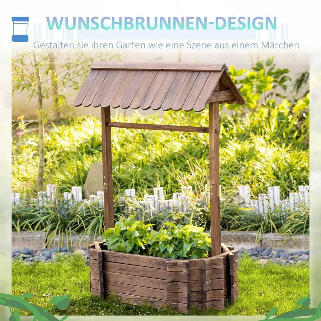 Hochbeet Holzbrunnen mit Dach Blum