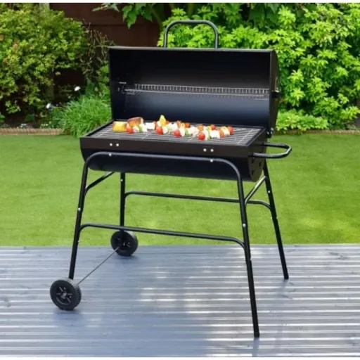 BBQ XL Holzkohlegrill - Zylinderform - Grillfläche (LxB) 71 x 35 cm - Schwarz
