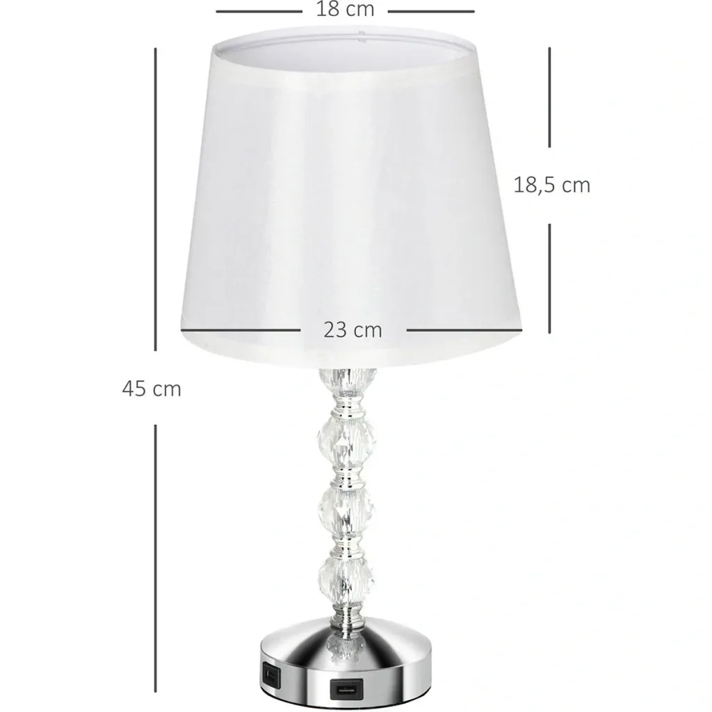 Nachttischlampe Kristall Tischlampe mit Schalter Touch Stoffschirm Tischleuchte E27-Fassung für Wohnzimmer Schlafzimmer