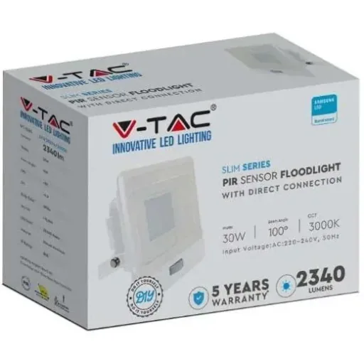 VT-138S LED-Flutlicht mit Sensor - 30 W - 2340 Lm - 3000K - Weiß