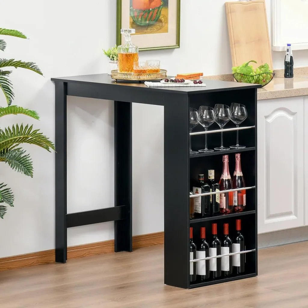 Bartisch moderner Esstisch Schreibtisch mit 3 Ablageflächen Schwarz Spanplatte 112 x 57 x106 cm
