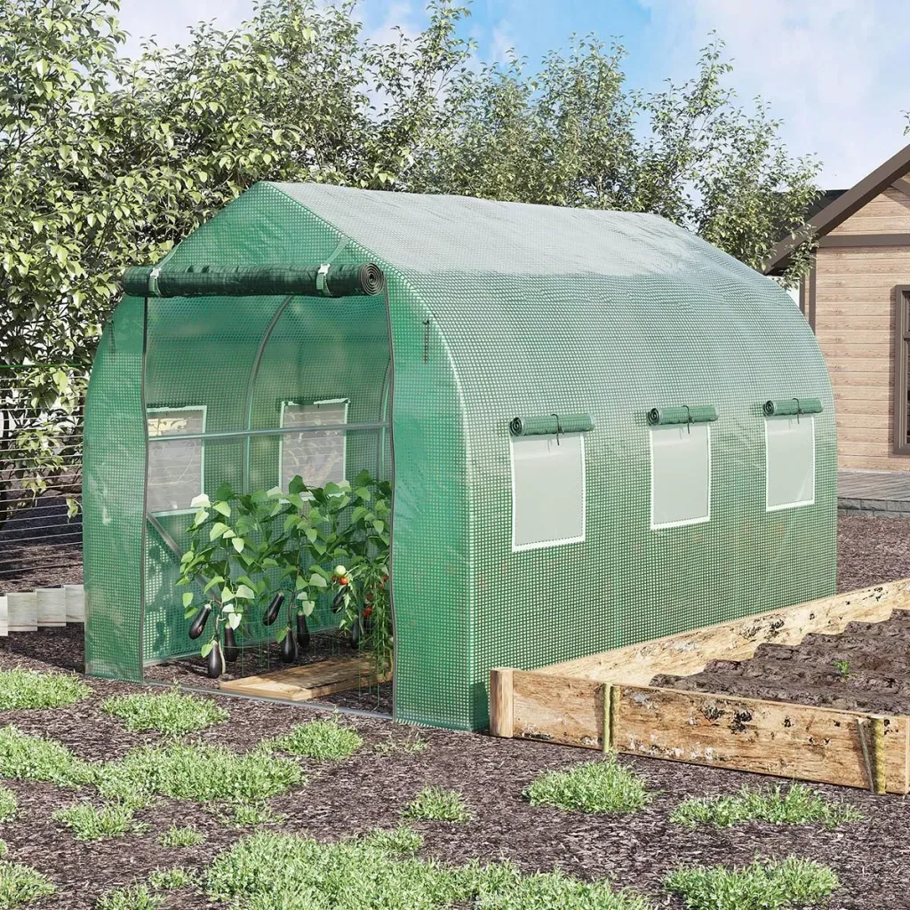 Foliengewächshaus begehbares Polytunnel 3 x 2 m Gewächshaus Treibhaus Frostschutz Stahlrohr Dunkelgrün