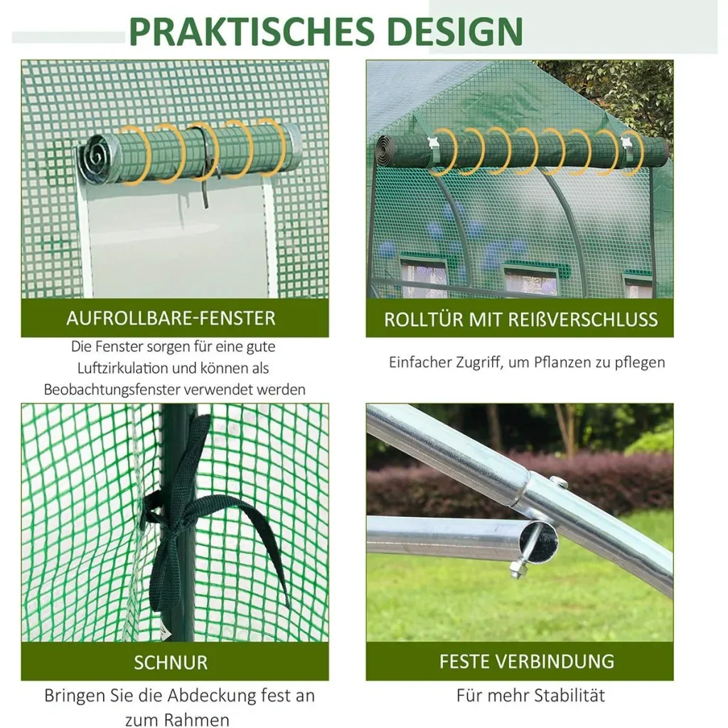 Foliengewächshaus begehbares Polytunnel 3 x 2 m Gewächshaus Treibhaus Frostschutz Stahlrohr Dunkelgrün