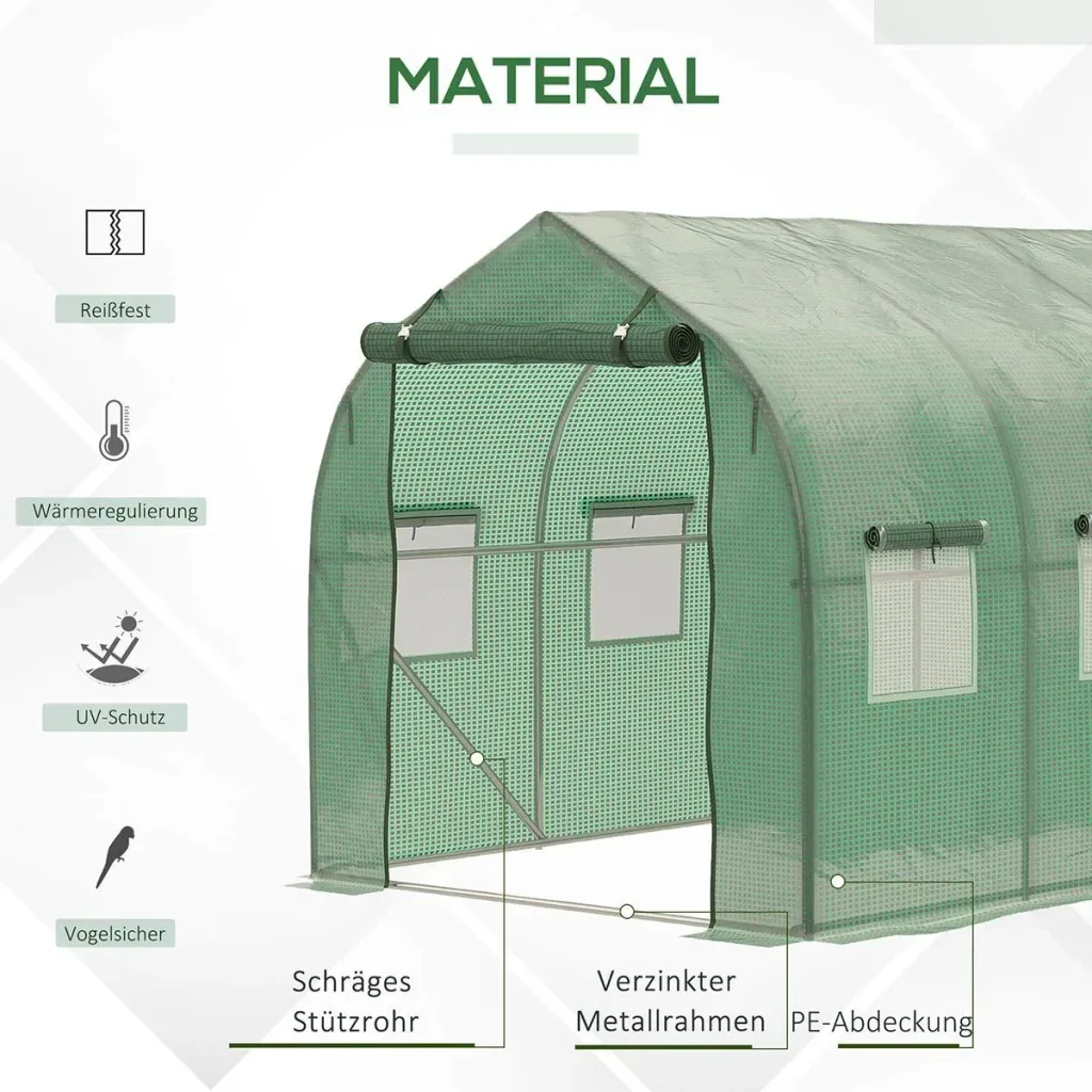 Foliengewächshaus begehbares Polytunnel 3 x 2 m Gewächshaus Treibhaus Frostschutz Stahlrohr Dunkelgrün