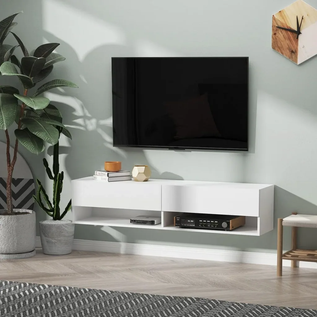 TV Schrank, Hängeschrank, Wandschrank, TV-Kommode, Lowboard, Moderner Fernsehtisch mit Klappfächer und Offene Regale, Sp