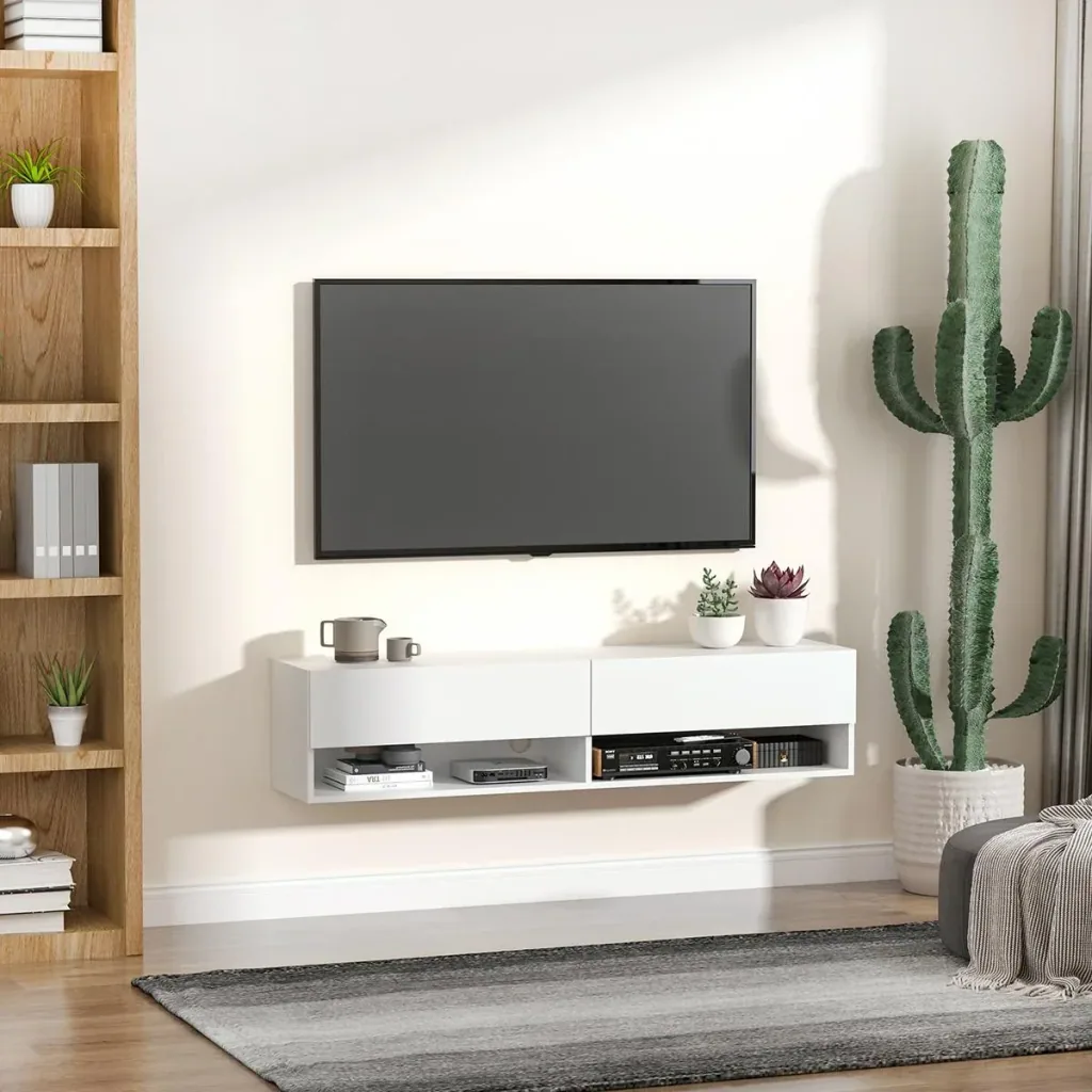 TV Schrank, Hängeschrank, Wandschrank, TV-Kommode, Lowboard, Moderner Fernsehtisch mit Klappfächer und Offene Regale, Sp