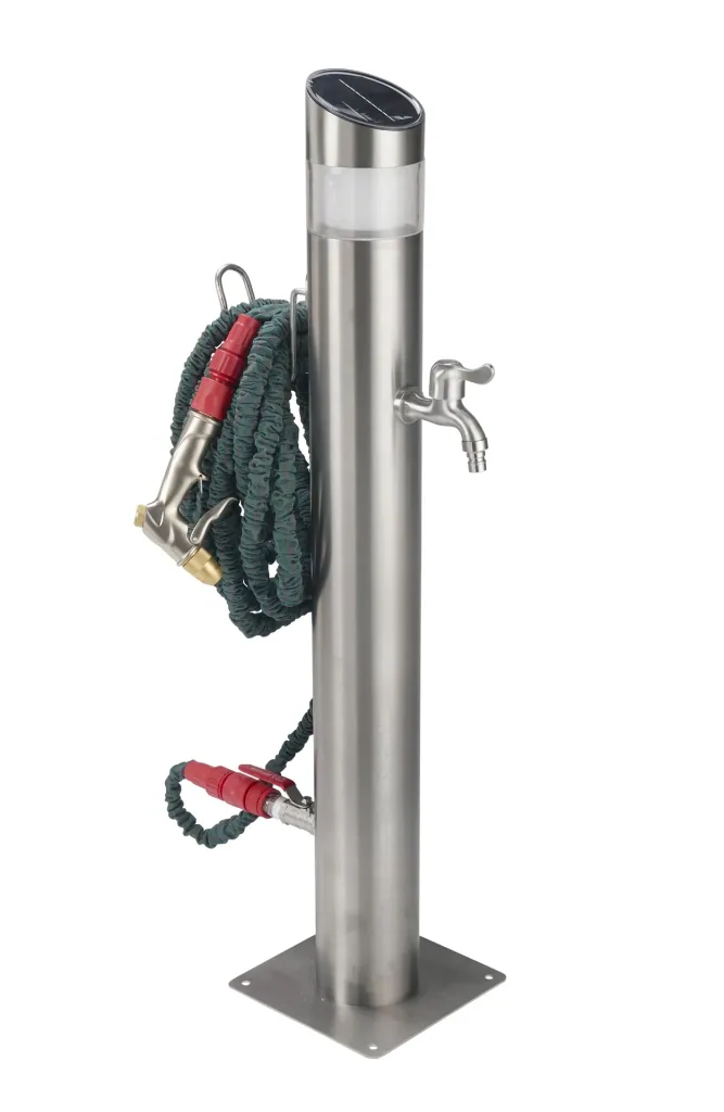 Edelstahl-Wassersäule + Solar Edelstahl-Leuchte