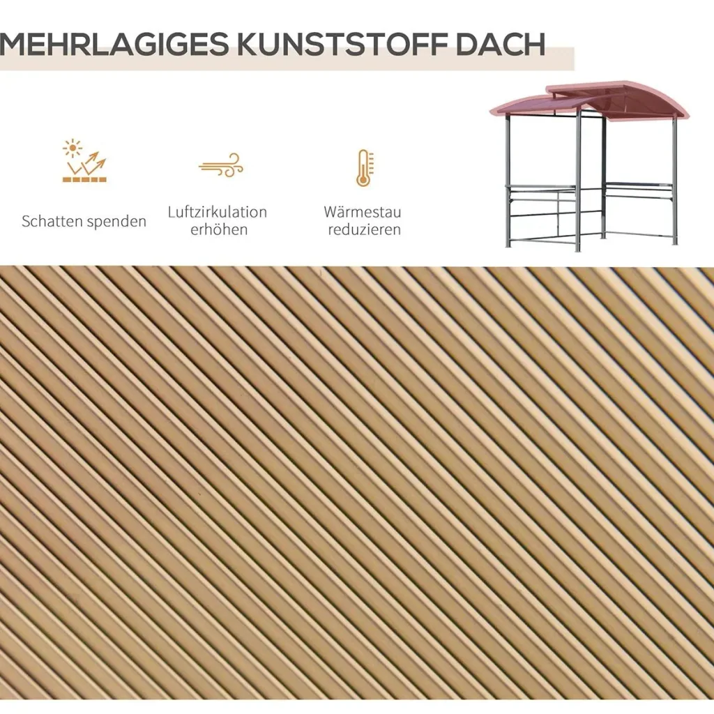 Grillpavillon mit Flammschutzdach, BBQ-Pavillon mit 2 Ablagen Stahl PC Dunkelgrau, 240 x 150 x 230 cm