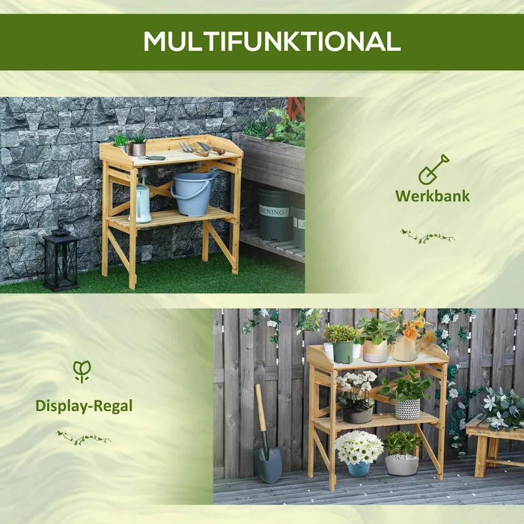 Pflanztisch mit Ablagefläche Blumentisch Gärtnertisch Garten Holz Hellbraun 80 x 40 x 84 cm