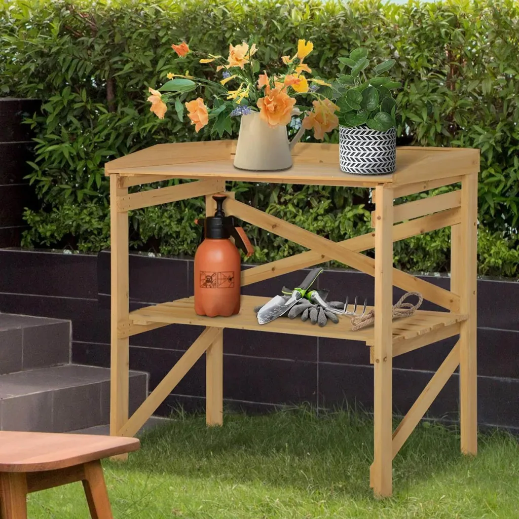 Pflanztisch mit Ablagefläche Blumentisch Gärtnertisch Garten Holz Hellbraun 80 x 40 x 84 cm