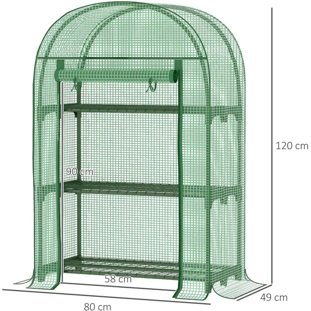 Foliengewächshaus Balkon mit 3 Regalen Mini-Gewächshaus Tomatenhaus Pflanzenhaus Frühbeet Metall grün 80 x 49 x 120 cm