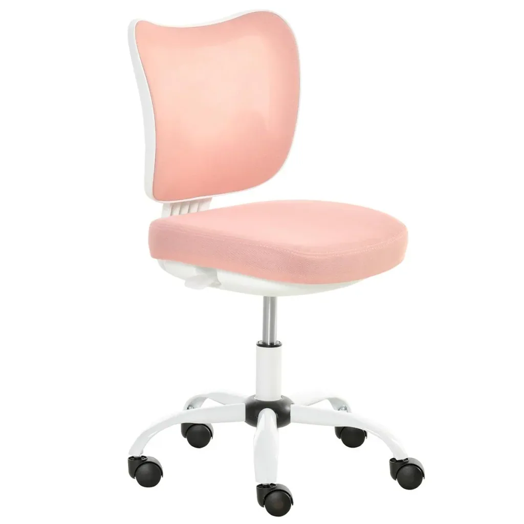 Bürostuhl Drehstuhl Liegefunktion Bürosessel ohne Armlehnen Höhenverstellbar Schaumstoff ABS Metall Weiß+Rosa 46 x 51 x