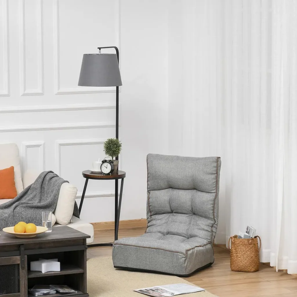 Bodenstuhl Bodensessel Sitzkissen Rückenlehne verstellbar für Wohnzimmer Büro modern Grau 60 x 90 x 73 cm