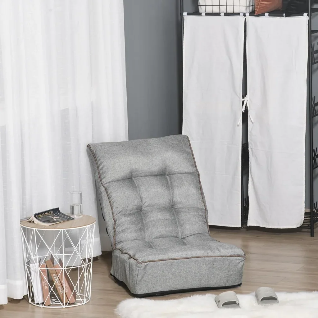 Bodenstuhl Bodensessel Sitzkissen Rückenlehne verstellbar für Wohnzimmer Büro modern Grau 60 x 90 x 73 cm