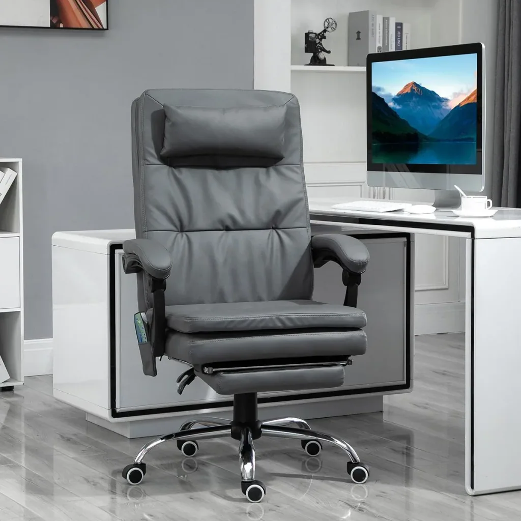 Massagesessel Chefsessel mit Massagefunktion 7 Vibrationsmassagepunkte höhenverstellbarer Bürostuhl mit Fußstütze Kopfst