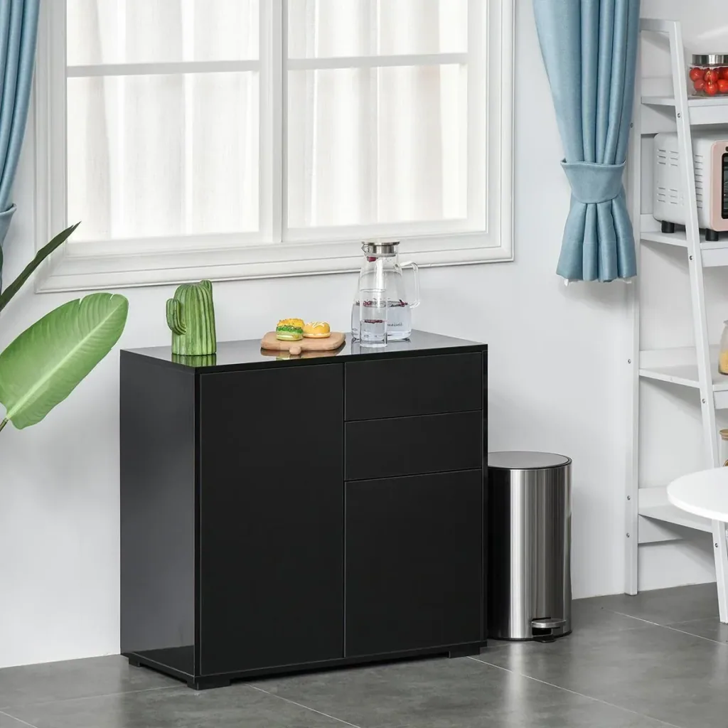 Standschrank Aufbewahrungsschrank Mehrzweckschrank Aktenschrank Kommode 2 Schublade 2 Türen E1 Spanplatte Schwarz 79 x