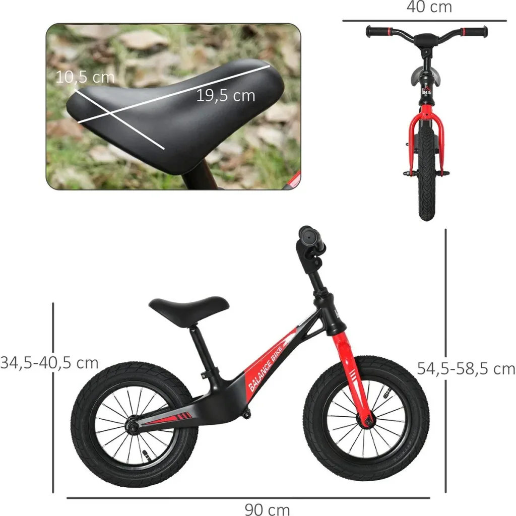 Balance Fahrrad - Gummireifen - Schwarz/Rot - 90 x 40 x 54-58,5 cm