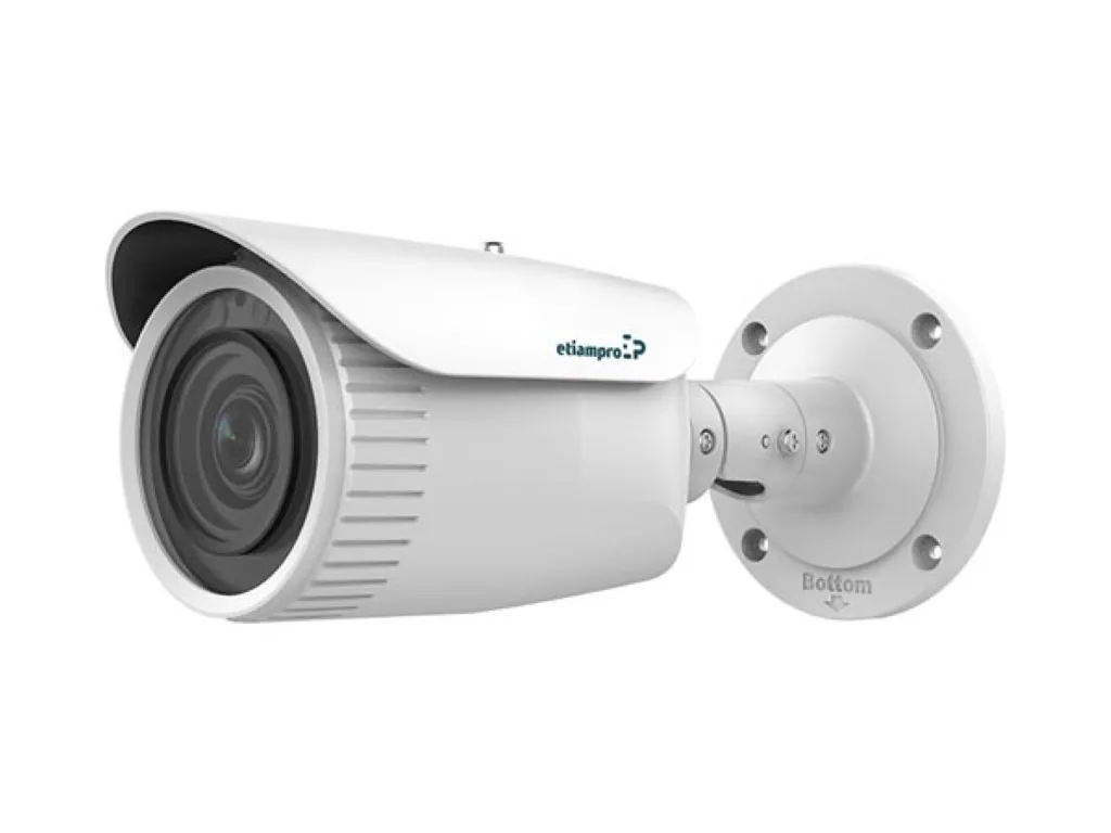 Zylindrische IP-Netzwerkkamera, Überwachungskamera, 2 MP, IR-LEDs, Nachtsicht 30 m, motorisiertes Vario-Objektiv, WDR-Technologie, PoE-Funktion, App Guarding Vision, für Innen- und Außenbereich, weiß