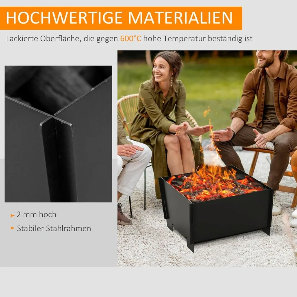 Feuerschale demontierbar steckbar Feuerkorb Feuerstelle für Garten Camping BBQ Stahl Schwarz 50 x 50 x 30 cm