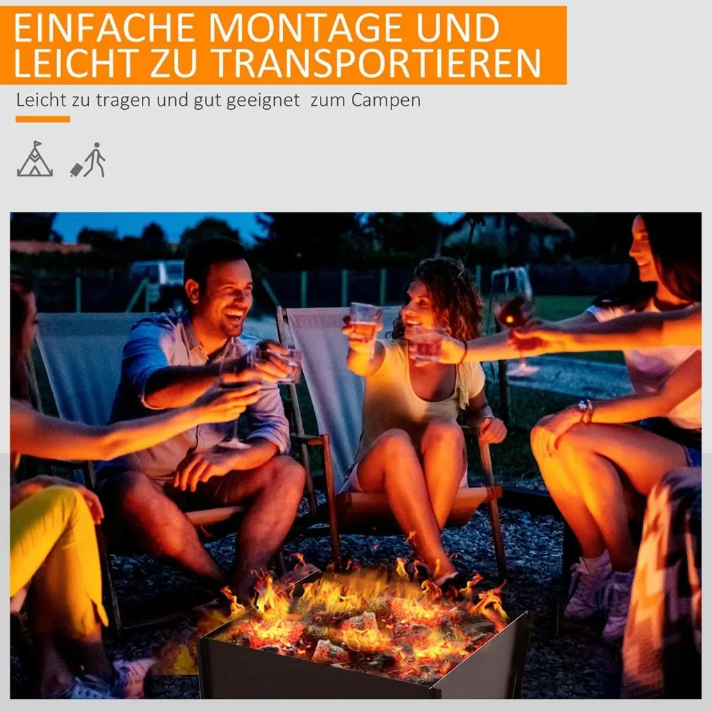 Feuerschale demontierbar steckbar Feuerkorb Feuerstelle für Garten Camping BBQ Stahl Schwarz 50 x 50 x 30 cm