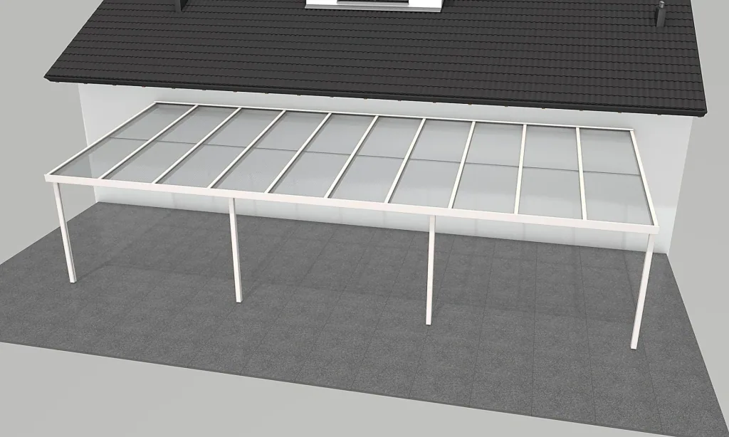 Terrassendach Premium, weiß, 10140 x 4060 mm - Acryl Stegplatten 16mm, klar