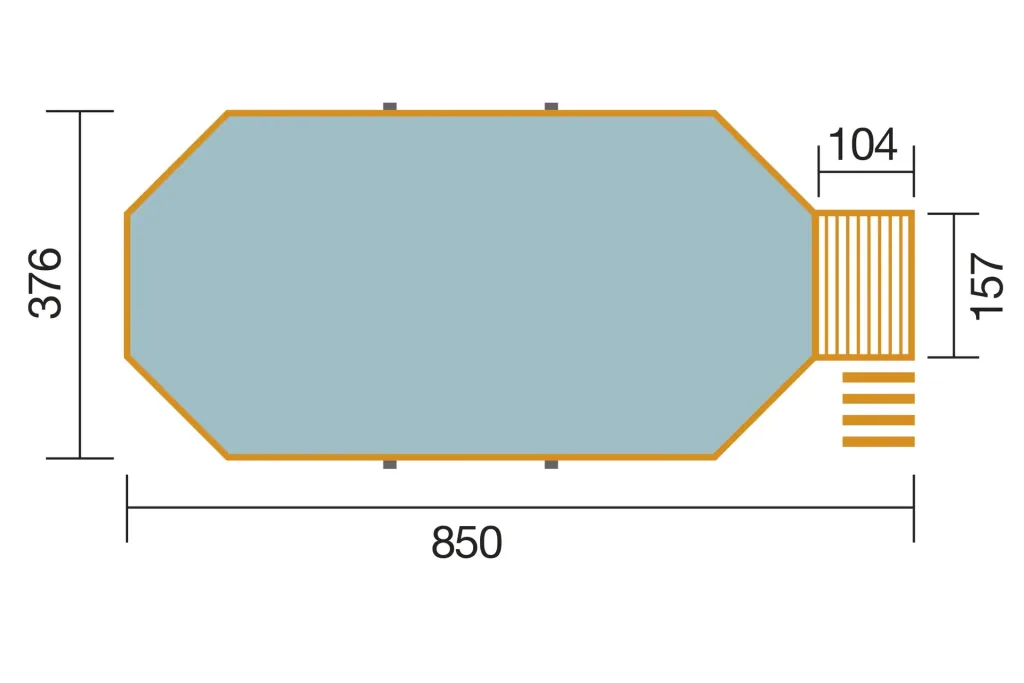Massivholzpool 594 A, 850 x 376 x 116 cm, Sparset inkl. Sandfilteranlage und Technikraum