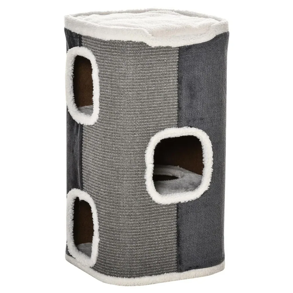 Katzenkratzbaum Katztonne 3 Ebenen Katzenbaum Kletterbaum für Katzen Katzenmöbel Spanplatte samtartiges Polyester Sisal