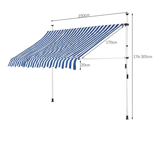 Klemmmarkise blau/weiß 250cm