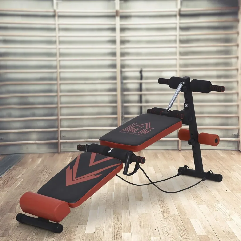 Sit Up Bank Bauchtrainer mit Trainingsseile Trainingsbank Multifunktion Verstellbar&klappbar 120 kg Belastbarkeit Stahl