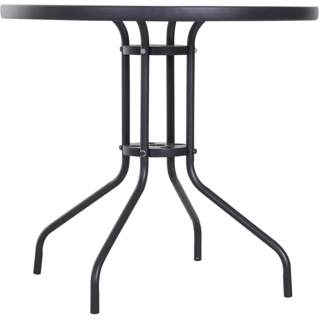 Gartentisch Balkontisch Bistrotisch Gartenmöbel mit Schirmloch Hartglas + Metall Schwarz Ø80 x 72 cm